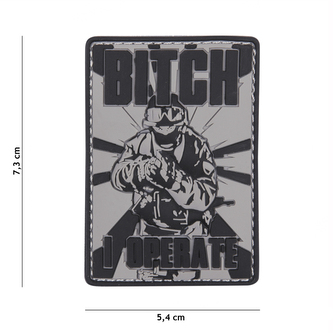 Gumová nášivka 101 Inc nápis Bitch - šedá