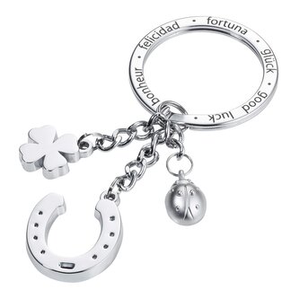 TROIKA klíčenka - podkova, beruška, čtyřlístek, kovová, stříbrná