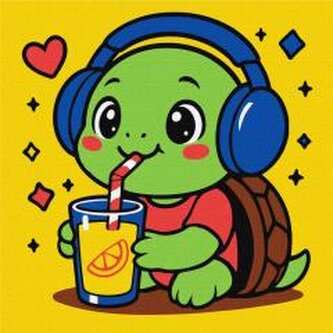 Malowanie po numerach - Żółwik pije lemoniadę Malowanie po numerach - Żółwik pije lemoniadę