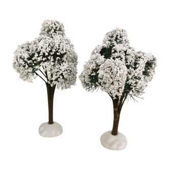 Sada 2 ks zasněžených dekorativních stromů, 14 x 6 cm