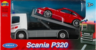 Auto ciężarowe metalowe laweta Scania  akcesoria 18x10x6 Welly DROMADER 01362  WEL