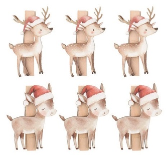 Oslíci a srnky v santovských čepicích dřevění na kolíčku 3 x 4,5 x 0,3 cm, 6 ks v sáčku