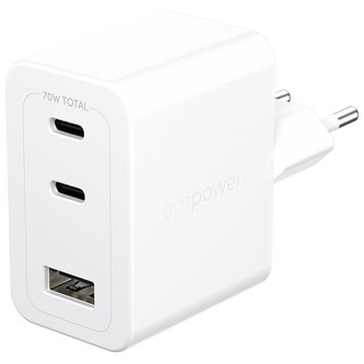 PanzerGlass® empower nabíječka Turbo GaN (70 W) 2x USB-C + 1x USB-A, bílá