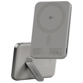 PanzerGlass® empower bezdrátová Qi2 powerbanka 5000 mAh, MagSafe, otočný stojánek, šedá