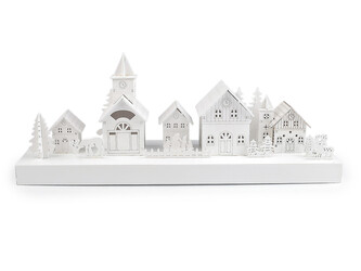 Dřevěná vesnice svítící - 1 ks - bílá