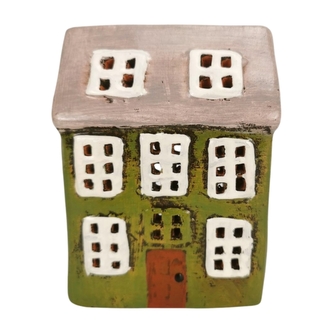 Keramický domeček na svíčku zelený, 13 cm