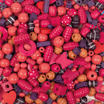 Korálky dřevěné big- 250g, růžové a fialové