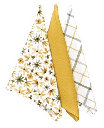 Utěrka bavlněná, Podzimní listí a květy,  komplet 3 ks Utěrka bavlněná, Podzimní listí a květy,  komplet 3 ks