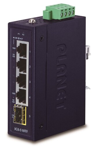 Planet IGS-510TF Průmyslový Switch 4x 1000Base-t, 1x SFP, dual power, 9-48VDC, -40 +75°C Planet IGS-510TF Průmyslový Switch 4x 1000Base-t, 1x SFP, dual power, 9-48VDC, -40 +75°C