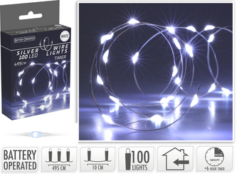 Łańcuch świetlny TIMER SREBRNY DRUT 100L