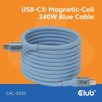 Club3D Kabel magnetický USB-C, 240W PD3.1, 480 Mbps, 2m, modrá