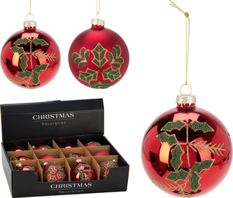Bombka szklana świąteczna 8CM czerwona2 wzory