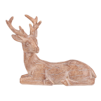 Jelen - polyresinová figurka, sedící, vel. M, imitace dřeva