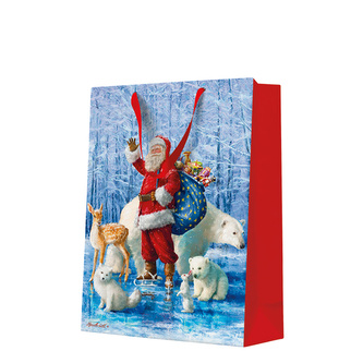 Dárková taška velká - Santa Claus With Animals 30x12x41 cm