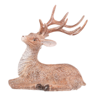 Jelen - polyresinová figurka, sedící, vel. L, béžovo-hnědý
