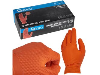 Nitrilové rukavice Solid Grip 3D, pevné, odolné chemikáliím, 50 ks, oranžové, velikost XL - GEKO Nitrilové rukavice Solid Grip 3D, pevné, odolné chemikáliím, 50 ks, oranžové, velikost XL - GEKO