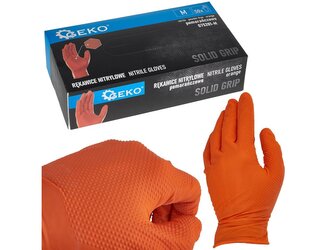 Nitrilové rukavice Solid Grip 3D, pevné, odolné chemikáliím, 50 ks, oranžové, velikost M - GEKO Nitrilové rukavice Solid Grip 3D, pevné, odolné chemikáliím, 50 ks, oranžové, velikost M - GEKO