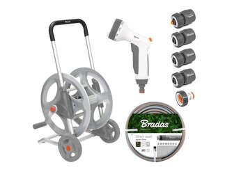 Pojízdný naviják WHITE LINE s hadicí 1/2" 30 m a příslušenstvím SILVER PRO SET, kovový - BRADAS Pojízdný naviják WHITE LINE s hadicí 1/2" 30 m a příslušenstvím SILVER PRO SET, kovový - BRADAS