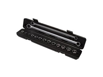 Oboustranné ráčnové očkové klíče a průchozí hlavice, sada 15 dílů – MAR-POL