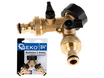 Rozdělovač na kohoutek 2-cestný, vnitřní závit 3/4", 2× vnější závit 3/4" s ventily a konektory - GEKO