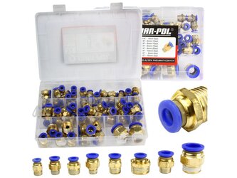 Spojka pneumatická, přímá nástrčná PC s vnějším závitem, pro PA, PU, PE hadice 4-16mm, sada 72ks MAR-POL