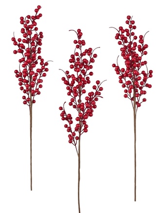 Větev s červenými bezinkami 75 cm, set 3 ks