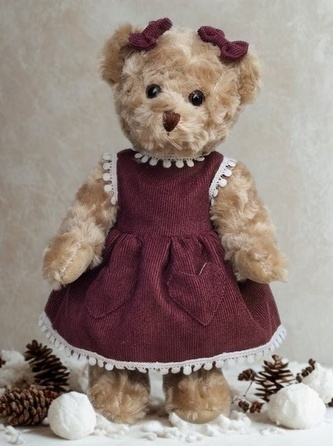 Plyšový medvídek ve vínových šatech 30 cm