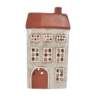 Keramický domeček na svíčku, šedohnědý, 25 cm