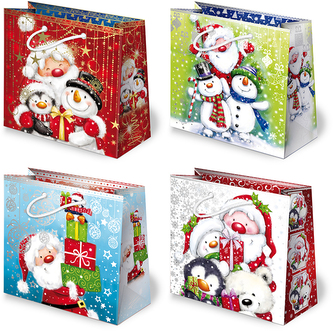 Torba świąteczna T3L op.10szt  stroiki i mikołaje wym.22,5x22,5x10