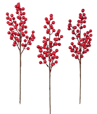 Větvička s červenými bezinkami 50 cm, set 3 ks