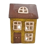 Keramický domeček na svíčku, žlutohnědý, 14 cm