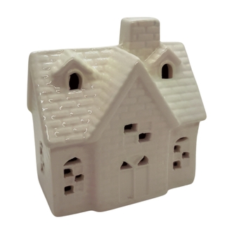 Keramický domeček LED, bílý, 10,5 cm