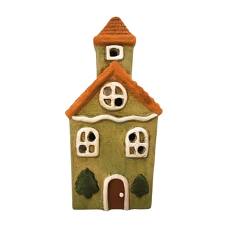 Keramický domeček LED, zelený, 19 cm