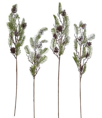 Větev smrková se šiškami s jinovatkou 70 cm, set 4 ks