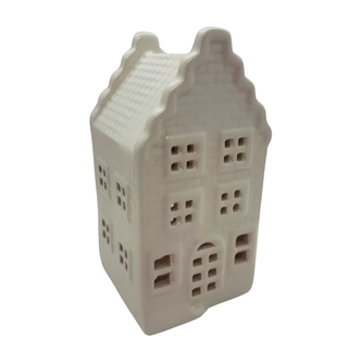 Keramický domeček na čajovou svíčku, bílý, 14,5 cm