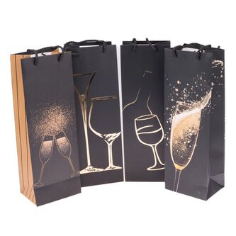 Papírová taška na 1 lahev (mix motivů sekt) - sada 12ks, 1/80