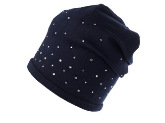 Bavlněná čepice s kamínky dámská - 1 ks - 4 modrá tmavá