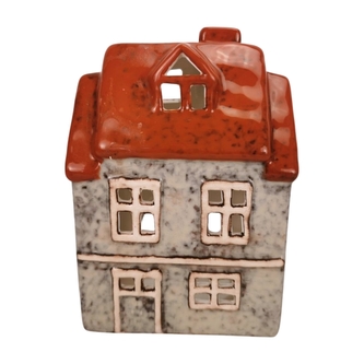 Keramický domeček na svíčku, šedý, 14,5 cm