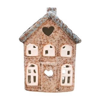 Keramický domeček hnědý LED, 15 cm