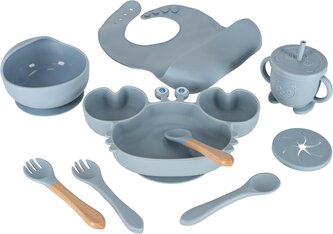 KIK Silikonová sada nádobí pro děti Krab 9 ks - modrá