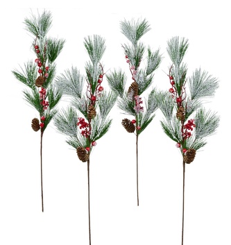 Větev borovice s jinovatkou 70 cm, set 4 ks