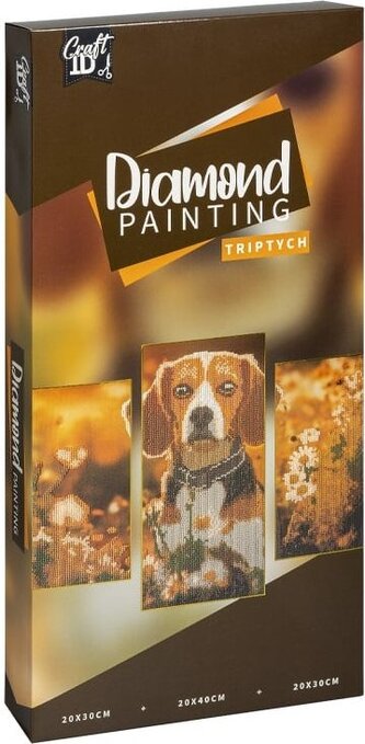 CRAFT ID Diamantové malování na rámu Pes triptych 40x20 cm + 30x20 cm