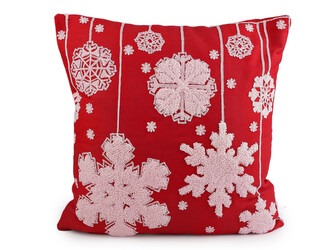 Vánoční povlak na polštář vyšívaný 45x45 cm - 1 ks - 2 červená růžová světlá