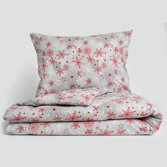 Vánoční flanelové povlečení 140x220, 70x90cm VLOČKY červenošedé