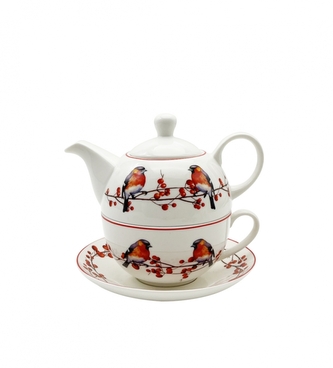 Porcelánová konvička s hrnkem a podšálkem VÁNOČNÍ PTÁČCI 3 v krabičce 300/450 ml Porcelánová konvička s hrnkem a podšálkem VÁNOČNÍ PTÁČCI 3 v krabičce 300/450 ml