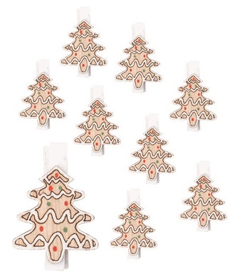 Stromky dřevěné na kolíčku 3 x 3,5 x 0,3 cm, 9 ks v sáčku