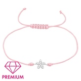 Náramek pro děti se stříbrnou ozdobou Květ s bílým zirkonem, růžový; stříbro 925