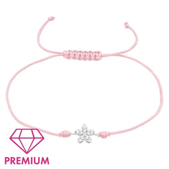 Náramek pro děti se stříbrnou ozdobou Květ s bílým zirkonem, růžový; stříbro 925