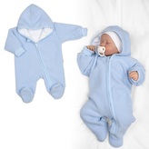 Pletený overal s kapucí, CUTE - sv. modrý, vel. 62; 62 (2-3m); modrá; akryl, bavlna