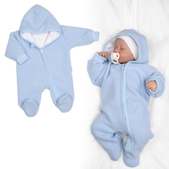 Pletený overal s kapucí, CUTE - sv. modrý, vel. 62; 62 (2-3m); modrá; akryl, bavlna